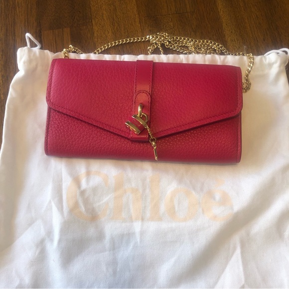 NEW $895 CHLOÉ Aby Long Leather Wallet on a Chain in Crimson Pink! - Picture 3 of 16